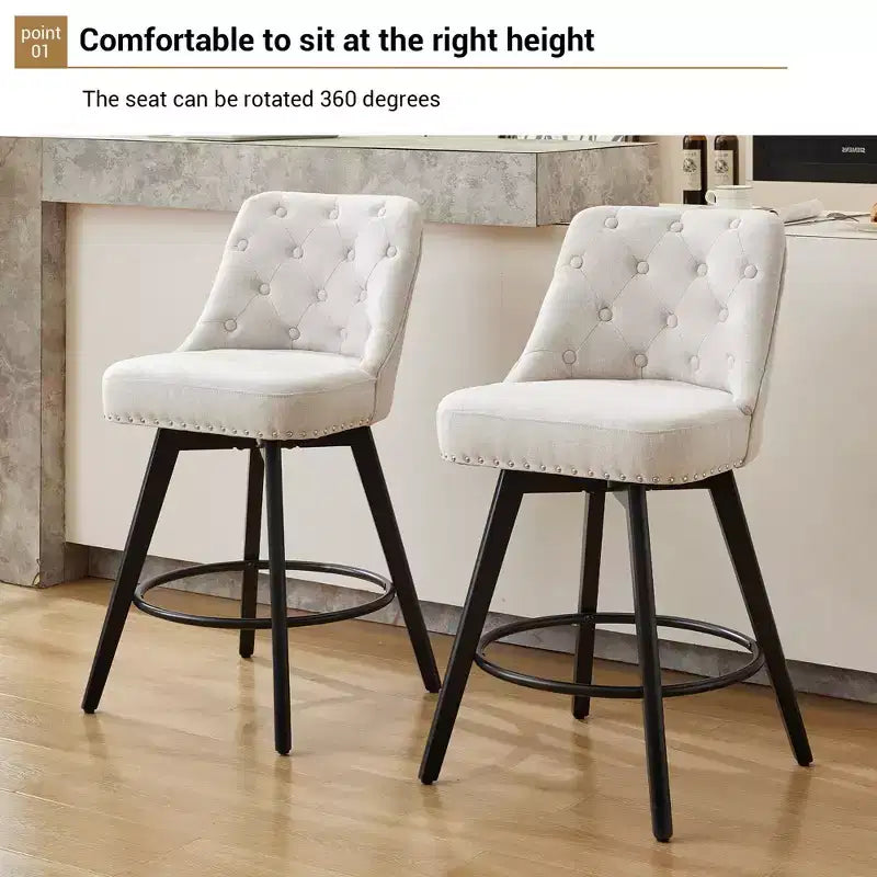 Tabouret de bar pivotant avec dossier Pieds en bois massif