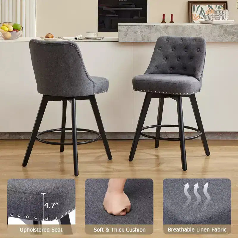 Tabouret de bar pivotant avec dossier Pieds en bois massif