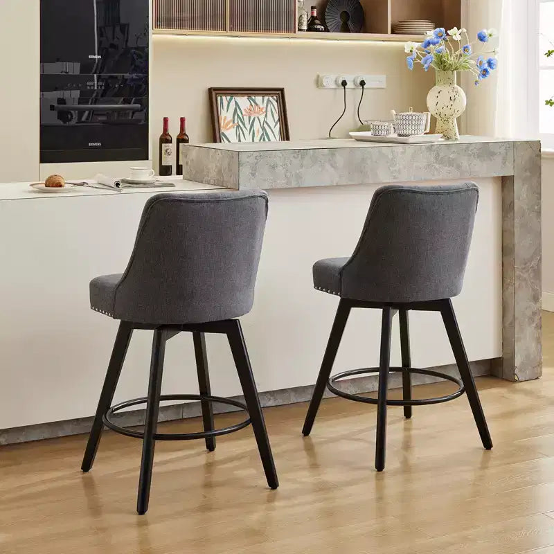 Tabouret de bar pivotant avec dossier Pieds en bois massif