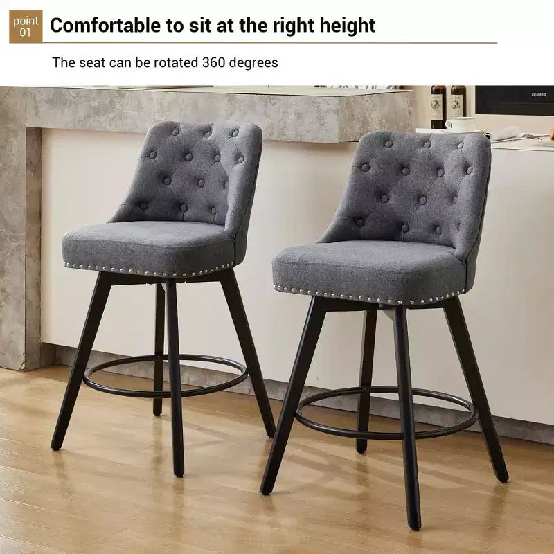 Tabouret de bar pivotant avec dossier Pieds en bois massif