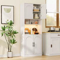 71.9Tall Arched Bookshelf 7 Tier Farmhouse Wood Storage Cabinet with RGB Light Barn Doors & 2 Open Shelves for Living Room Dining Room Bathroom