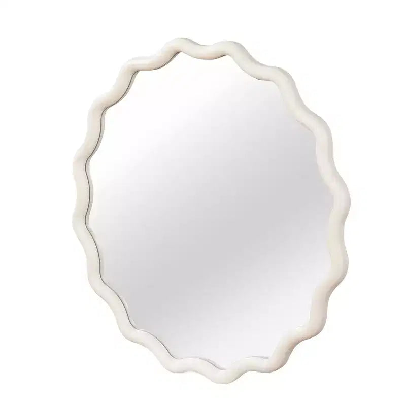 Miroir décoratif en bois massif avec cadre rond et ondulé blanc