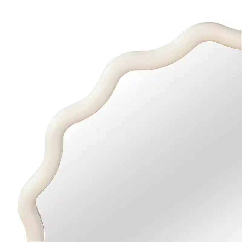 Miroir décoratif en bois massif avec cadre rond et ondulé blanc
