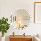Miroir décoratif en bois massif avec cadre rond et ondulé blanc