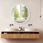 Miroir décoratif en bois massif avec cadre rond et ondulé blanc