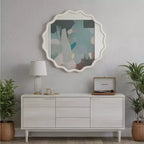 Miroir décoratif en bois massif avec cadre rond et ondulé blanc