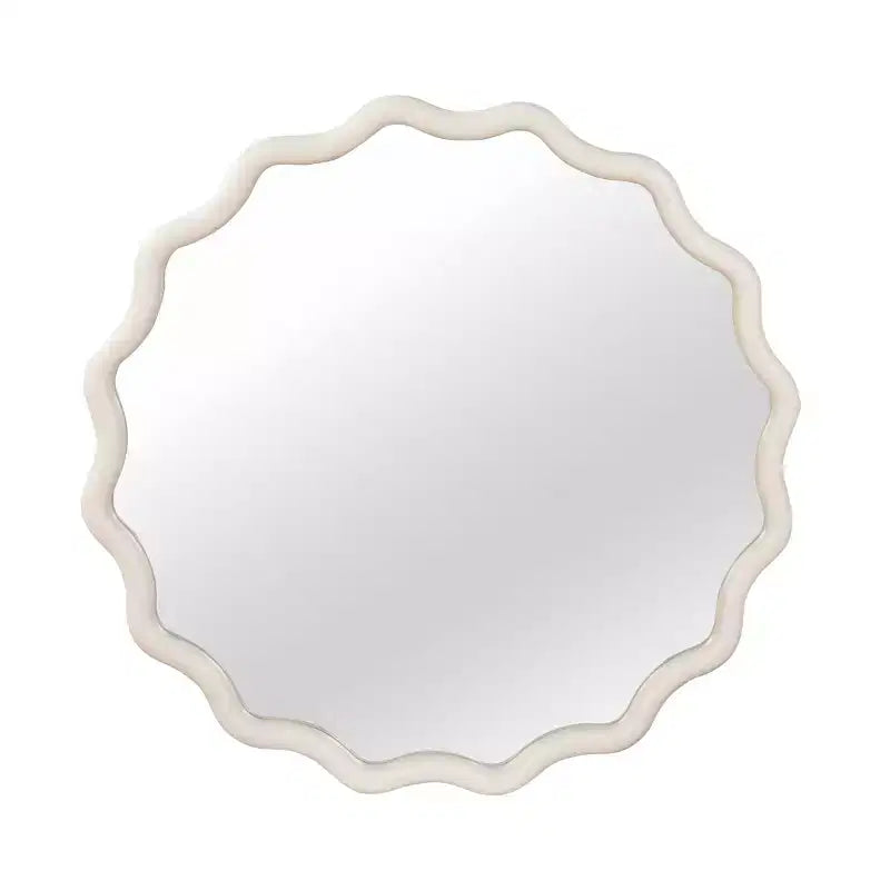 Miroir décoratif en bois massif avec cadre rond et ondulé blanc