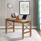 Bureaux d'ordinateur en bois marron avec étagère de rangement ouverte