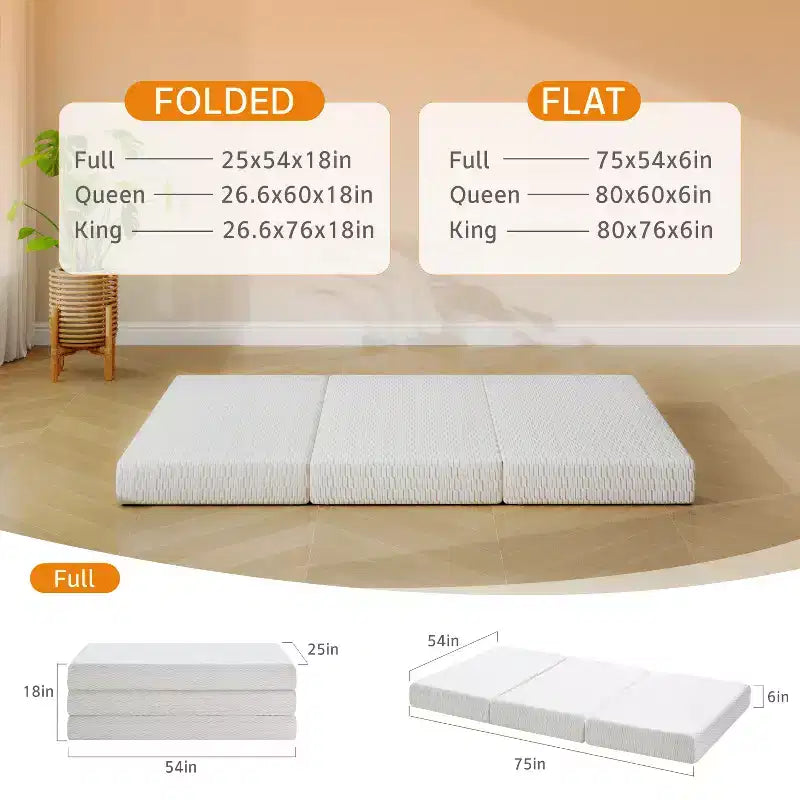 Matelas pliant en mousse à mémoire de forme à trois volets