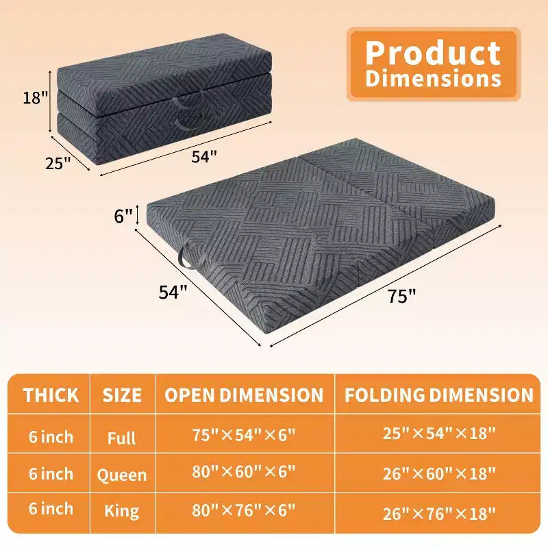 Matelas pliant en mousse à mémoire de forme à trois volets