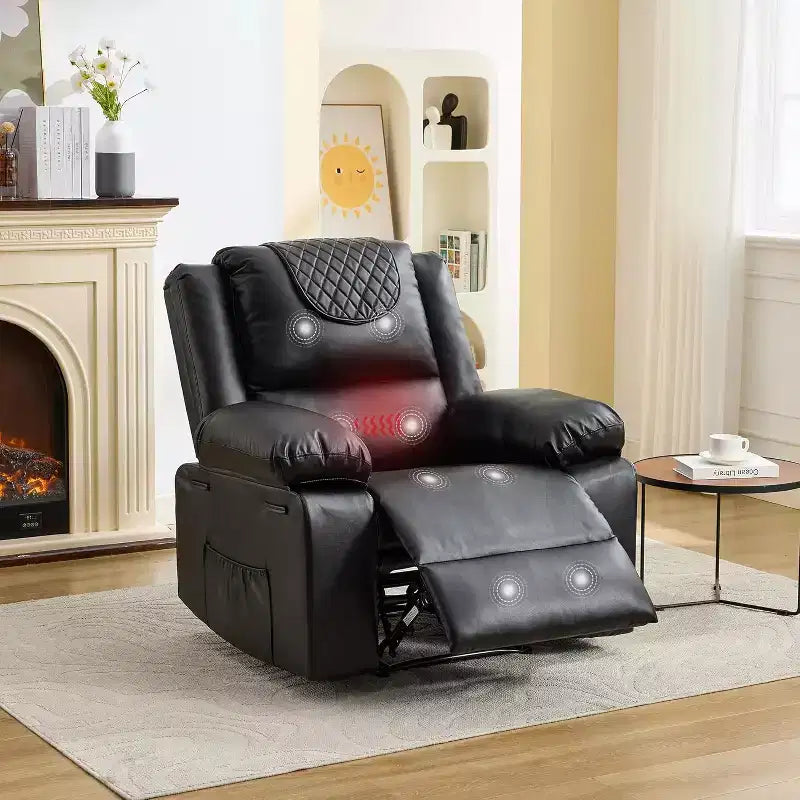 Manual Recliner Chair with Heating & Massage 135 Back/Forward Tilt Side Pocket Brown/Gray/Coffee/Black Options