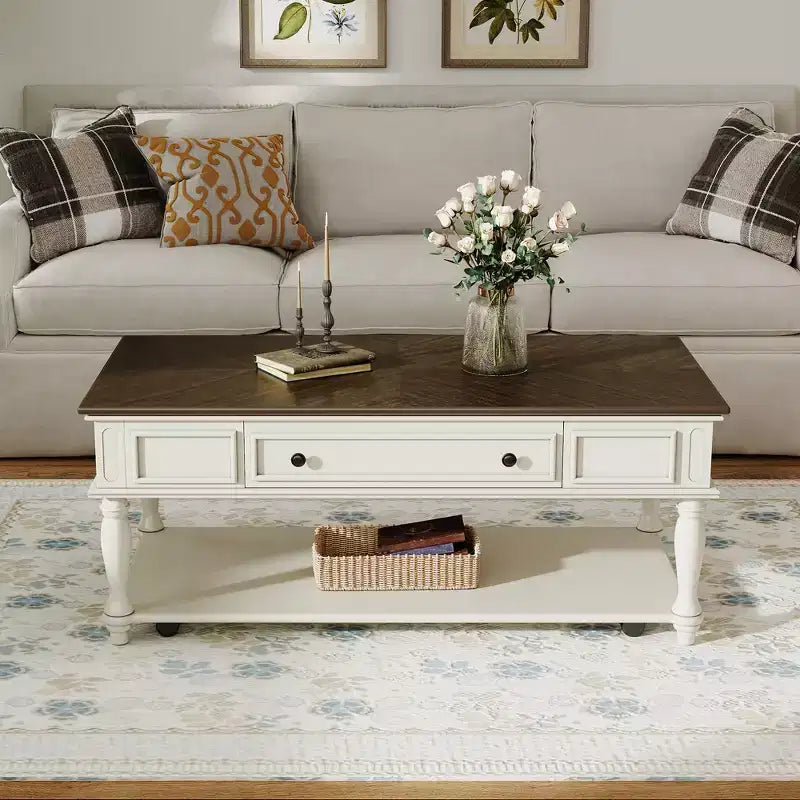 Table basse de ferme avec tiroir style vintage
