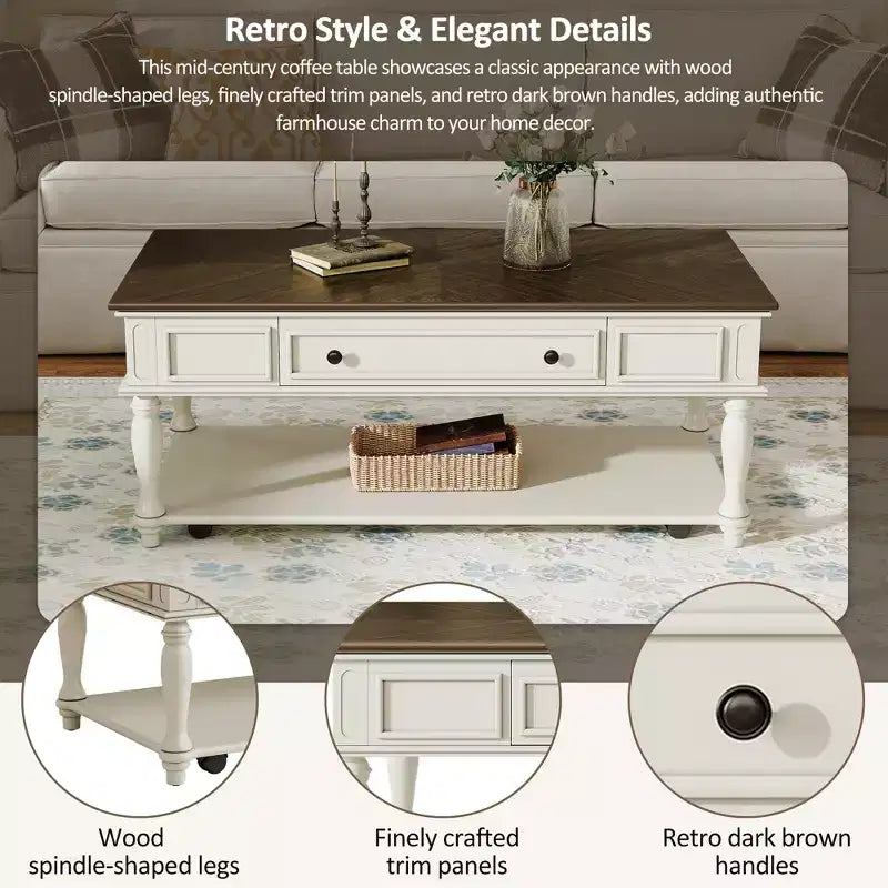Table basse de ferme avec tiroir style vintage