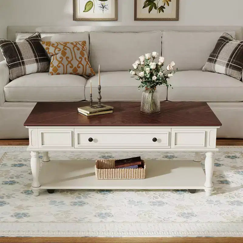 Table basse de ferme avec tiroir style vintage