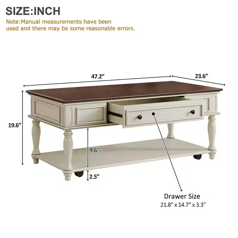 Table basse de ferme avec tiroir style vintage