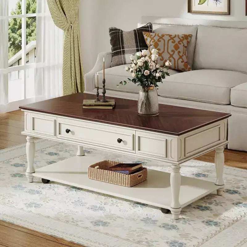 Table basse de ferme avec tiroir style vintage