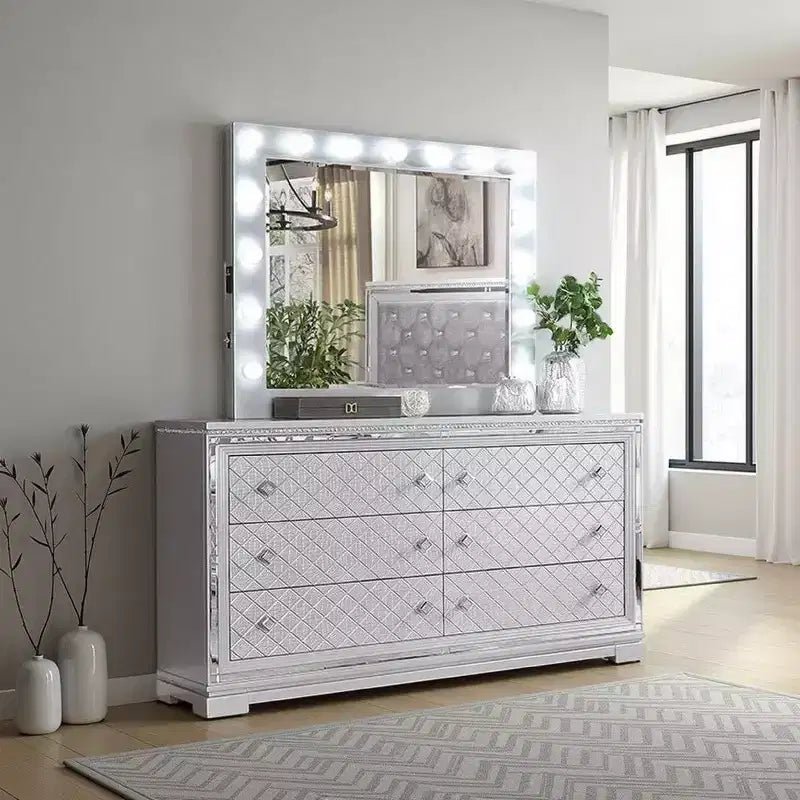 Royal Hampton Dresser Mirror w Light Bulbs USB and Power Glam Silver 44 Inch