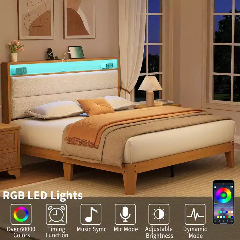 Cadre de lit avec tête de lit de rangement en bois à plateforme