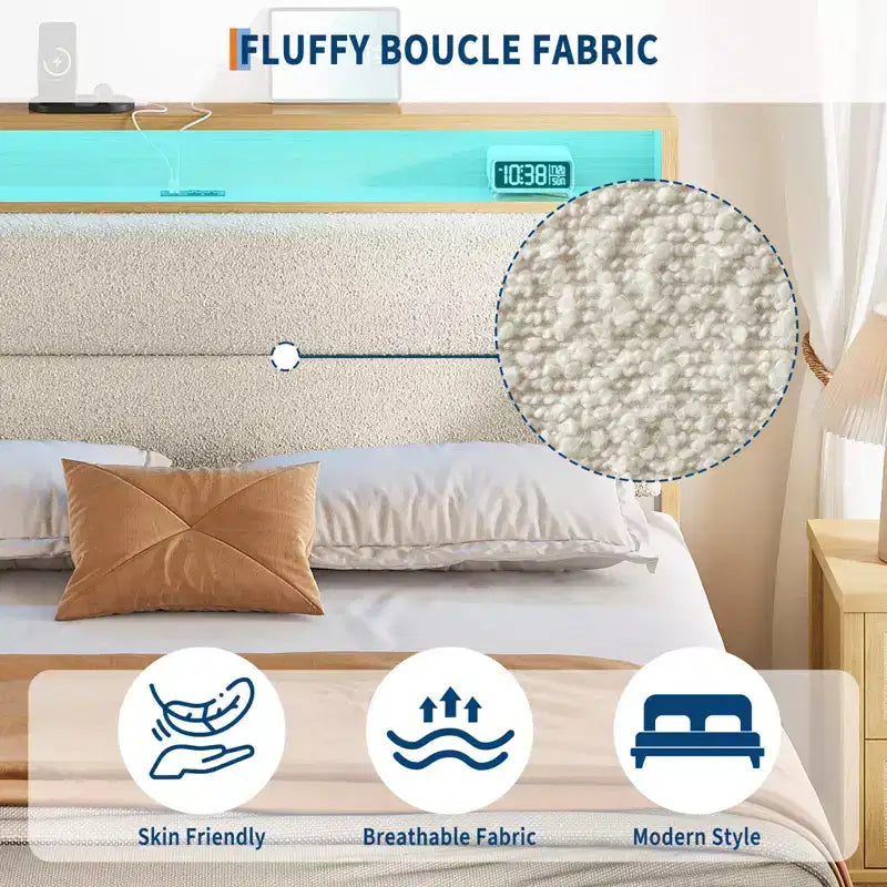 Cadre de lit avec tête de lit de rangement en bois à plateforme
