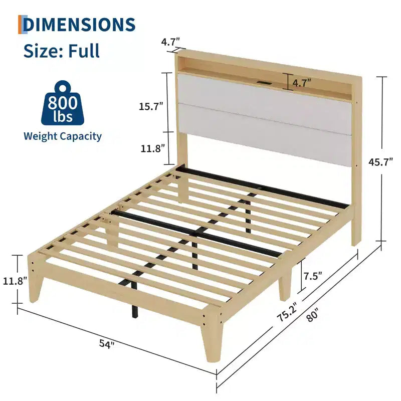 Cadre de lit avec tête de lit de rangement en bois à plateforme
