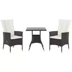3 Piece Patio Bistro Set PE Wicker Furniture Conversation Set w/ Tufted Cushion Reclining Chairs & Coffee Table