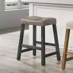 Okak 25 Inch Counter Stools Set of 2 Rustic Backless Barstools with Leather Seat and Distressed Finish Space-Saving Farmhouse Seating