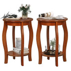 Costway 2-Tier Round End Table Set of 2 Narrow Sofa Side Nightstand w/ Storage Shelf