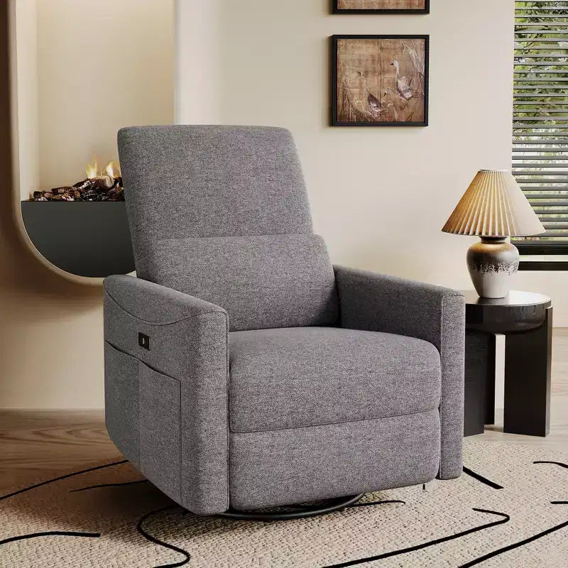 Dyonery Power Swivel Rocker Recliner Sofa Small Electric Reclining Sofa with USB & Type-C Ports Glider Nursery Chair with Lumbar Support
