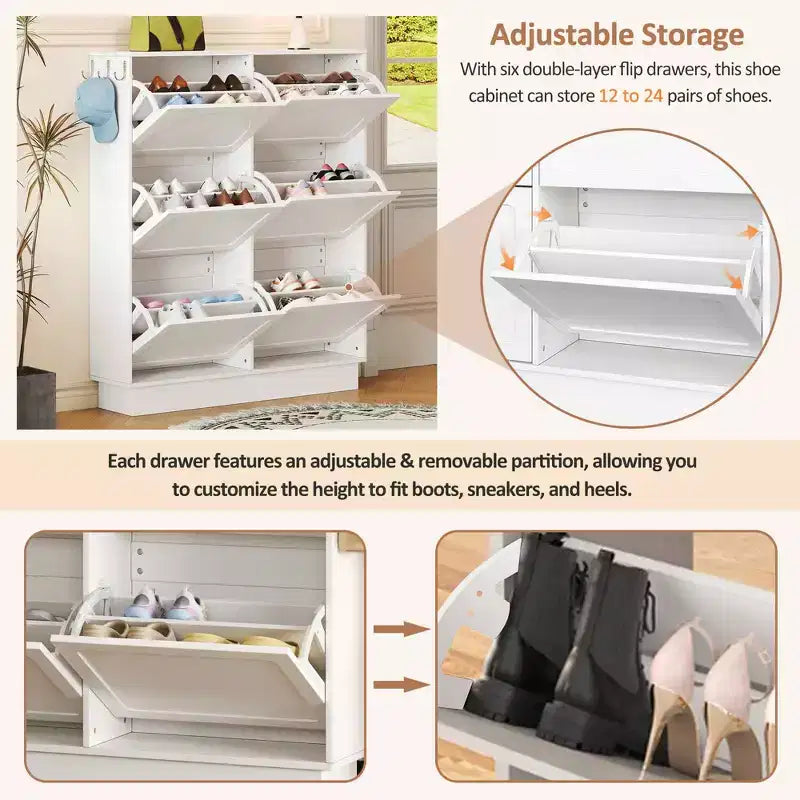 Meuble à chaussures basculant étroit, moderne et élégant