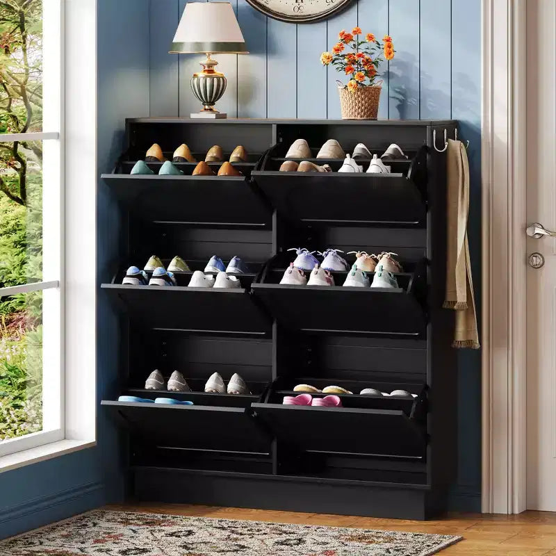 Meuble à chaussures basculant étroit, moderne et élégant