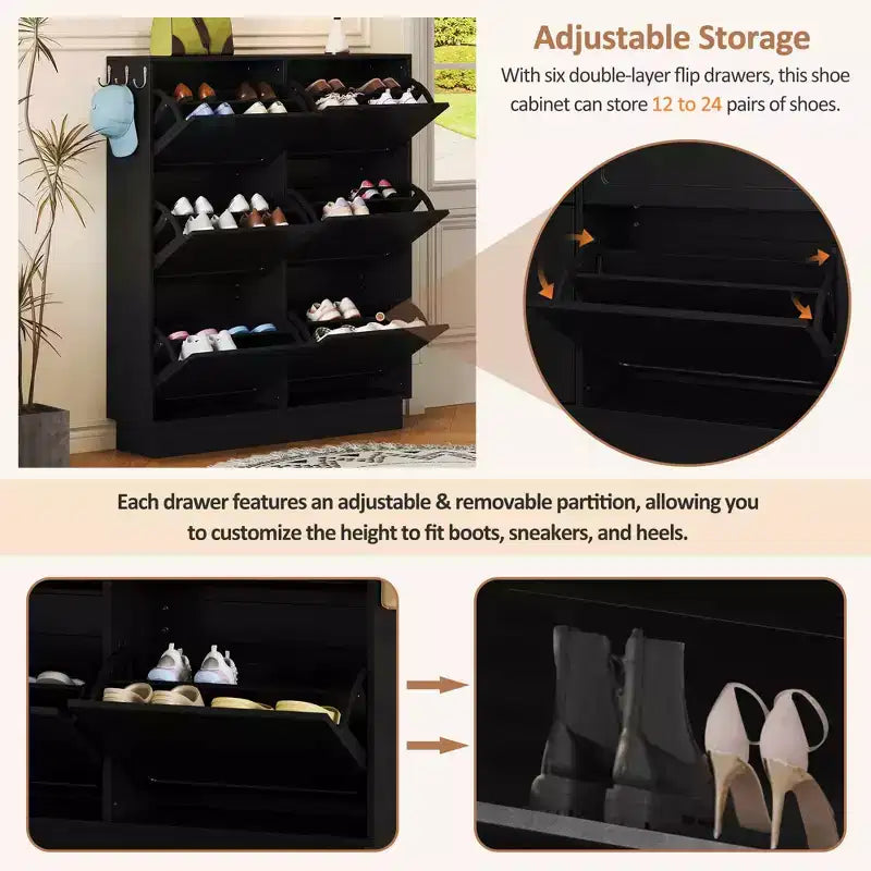 Meuble à chaussures basculant étroit, moderne et élégant