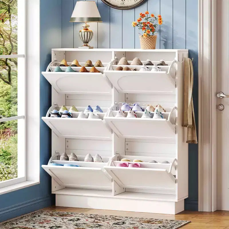 Meuble à chaussures basculant étroit, moderne et élégant