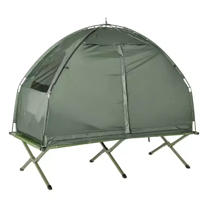 All-in-One Folding Camping Cots for Adults Elevated Tent with Sleeping Bag Thick Air Mattress Pad Portable Single Sleeping Cot Camping Bed