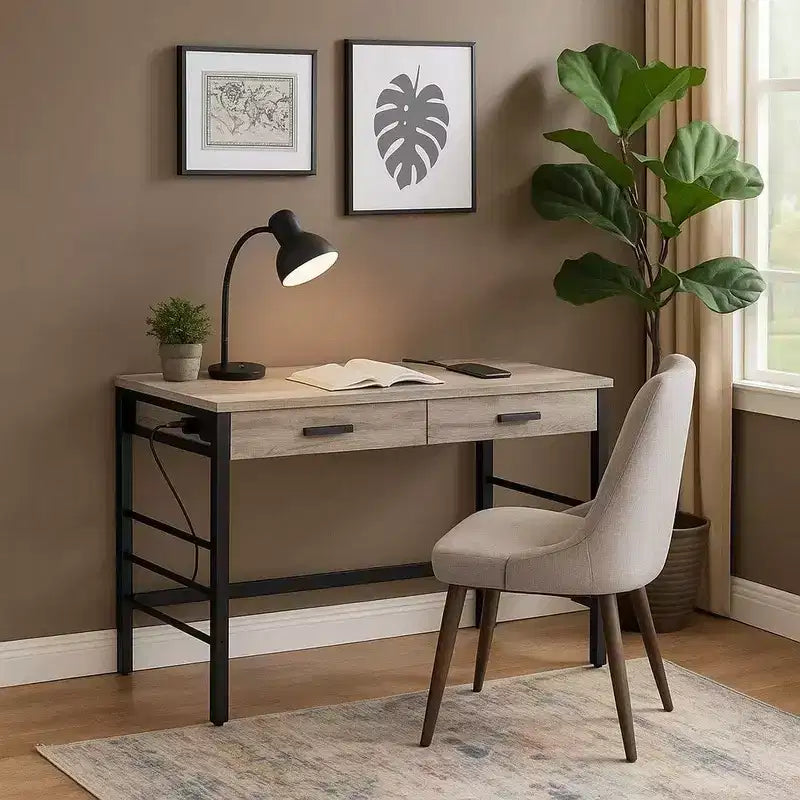 Royal Hampton Built-in USB Port Writing Desk Light Weathered Oak and Black