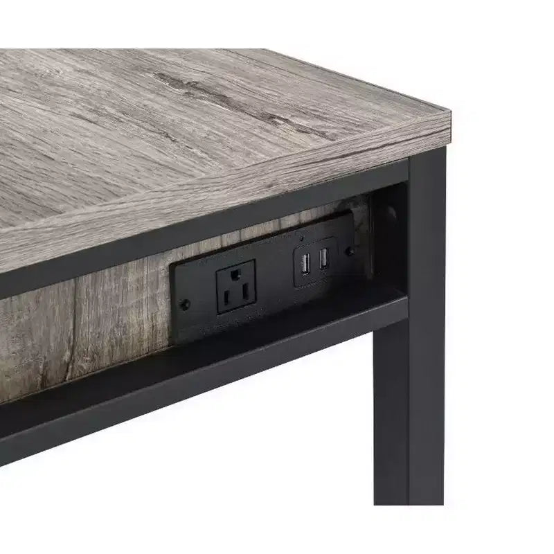 Bureau d'écriture avec port USB intégré, chêne vieilli et noir