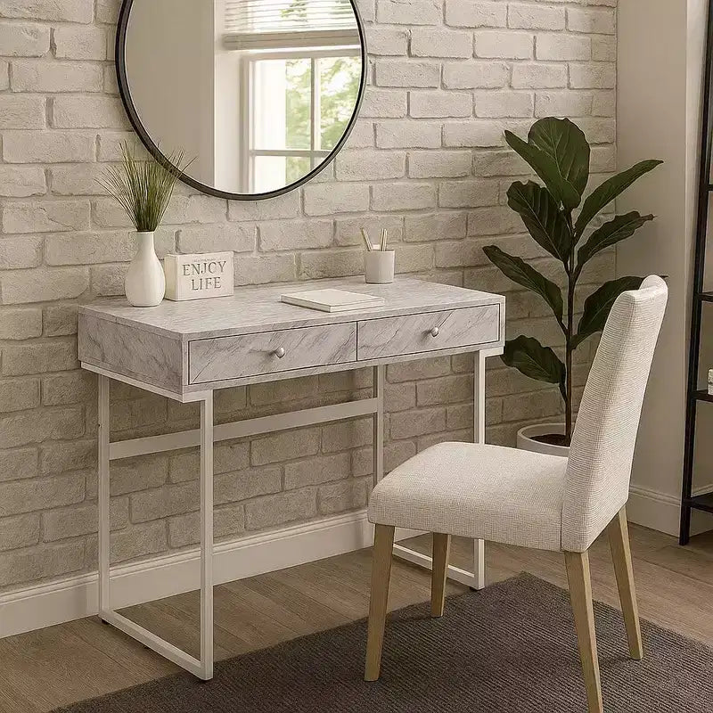 Royal Hampton Writing Desk with 2 Drawers and Faux Marble Top Gray