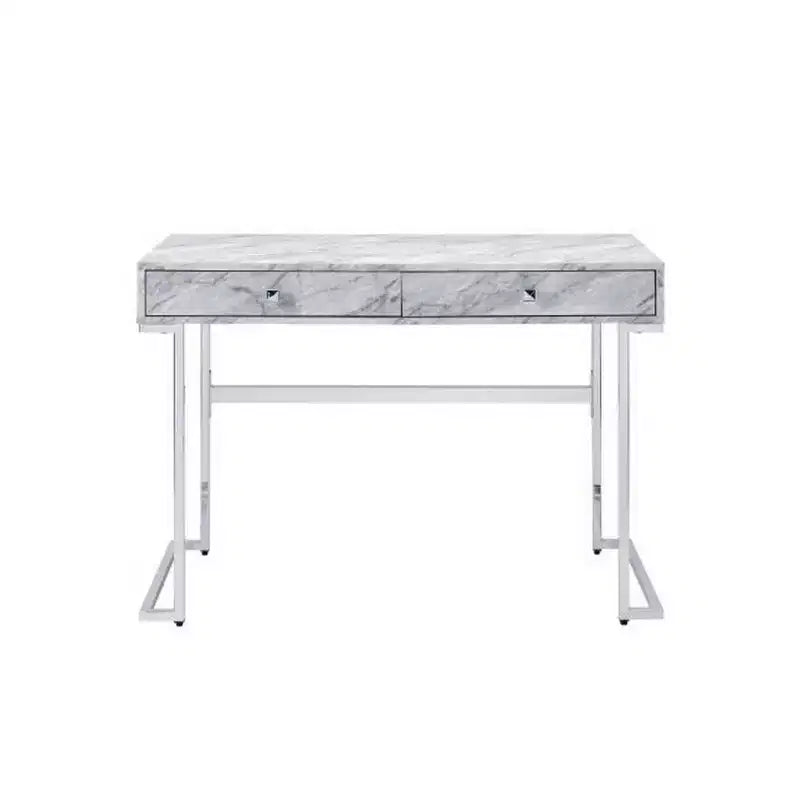 Bureau avec tiroirs et plateau effet marbre gris