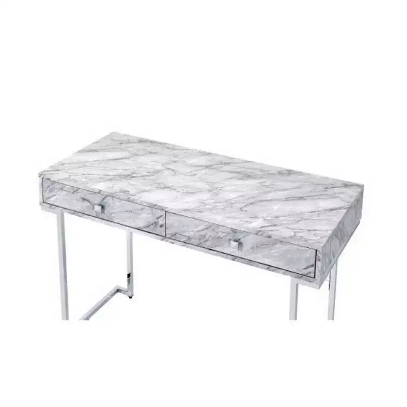 Bureau avec tiroirs et plateau effet marbre gris