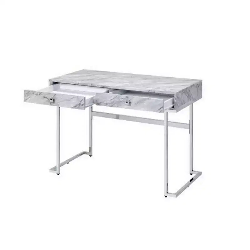 Bureau avec tiroirs et plateau effet marbre gris
