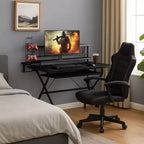 Royal Hampton Tubular Metal Frame Computer Desk with 2 Shelves and Cup Holder Black