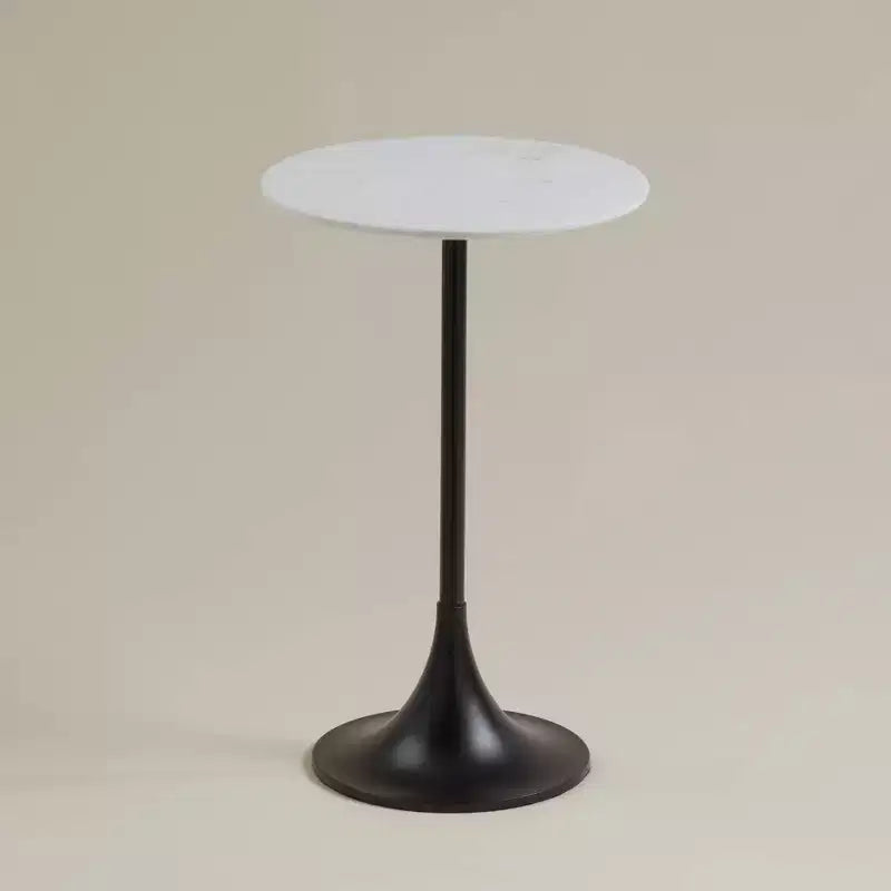 Table d'appoint plateau en marbre blanc avec base noire