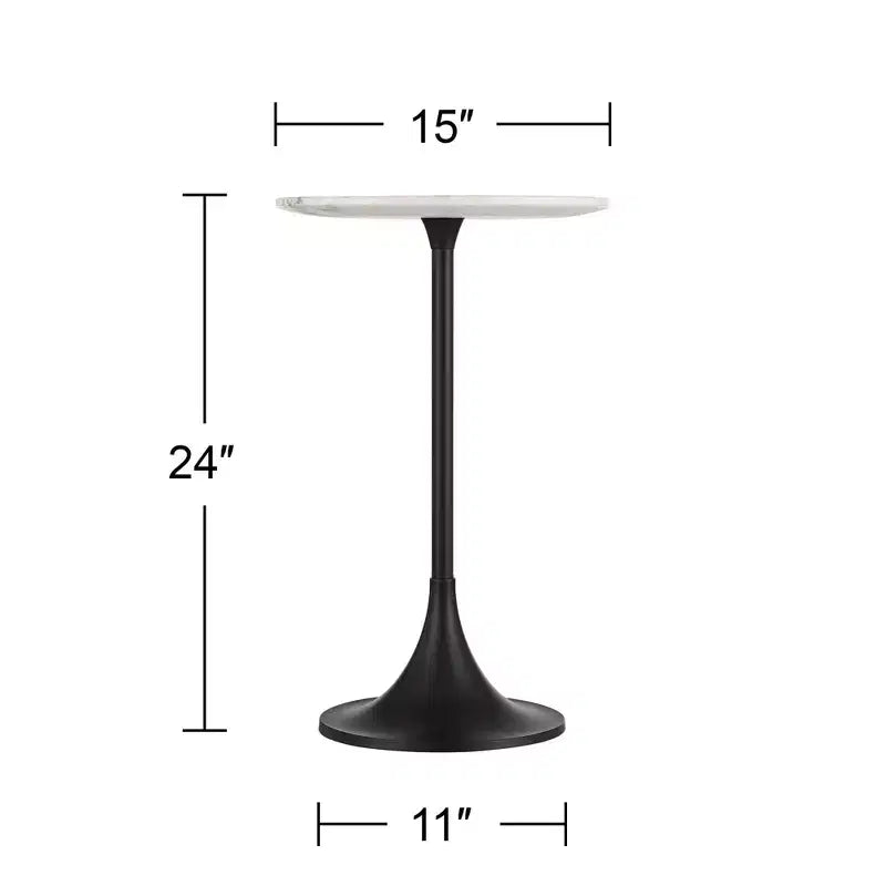 Table d'appoint plateau en marbre blanc avec base noire