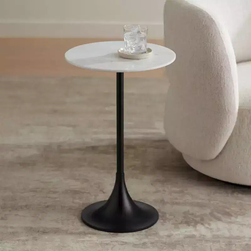 Table d'appoint plateau en marbre blanc avec base noire