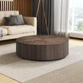 MAYEERTY 35 Inch Modern Round Coffee Table Wood Veneer MDF Center Table for Living Room Small Space No Assembly Required Walnut