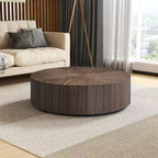 MAYEERTY 35 Inch Modern Round Coffee Table Wood Veneer MDF Center Table for Living Room Small Space No Assembly Required Walnut