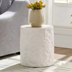 MAYEERTY 15.8 Inch Modern Imitation Stone Round Coffee Table Fiberglass End Table for Living Room Bedroom No Assembly Required