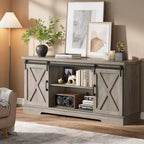 65 Inche Farmhouse Tv Stand Entertainment Center with Storage and Sliding Barn Doors Adjustable Shelf Modern Media TV Grey