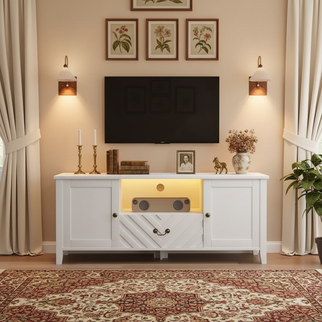 Meuble TV avec lumières LED en forme de télévision rétro