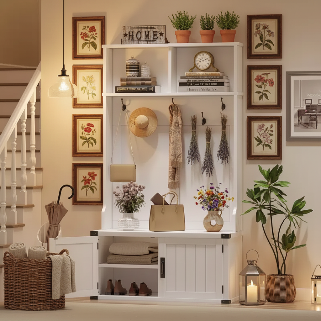 Porte-manteau de style ferme blanc