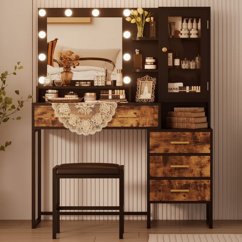 Grande coiffeuse avec tabouret Coiffeuse